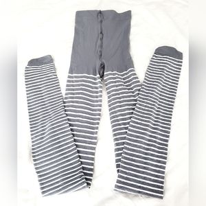 Light Gray/White Stripes with Silver Flecks Control Top Tights